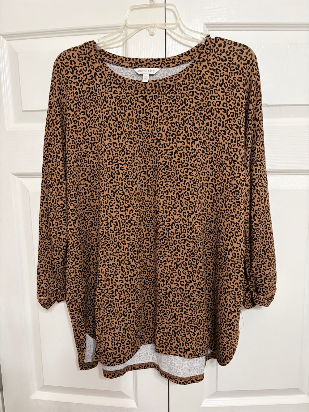 crown & ivy Leopard-Print Long Sleeve Tunic Top - Brown & Black